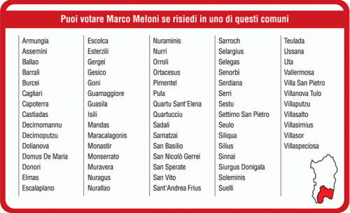 Puoi votare Marco Meloni se risiedi in uno di questi comuni